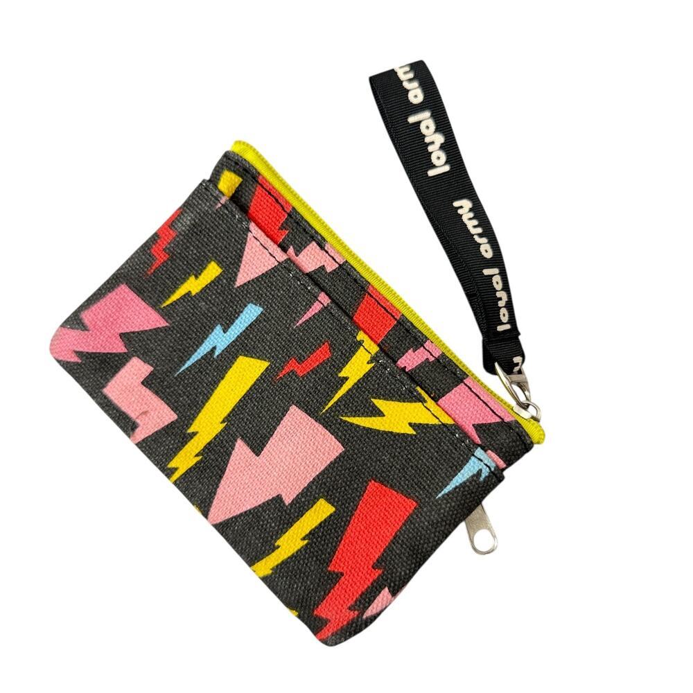 Vtg Loyal Army Zip Pouch Card Case Wallet Lightning Bolt Black Multi
